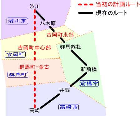 当初計画ルートと現ルートの比較略図